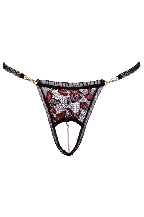 String Ouvert Noir Et Rouge Avec Perles Cottelli Lingerie