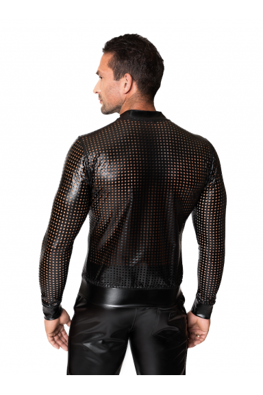 Chemise ajourée en wetlook - Noir Handmade