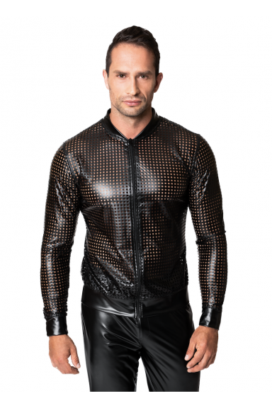 Chemise ajourée en wetlook - Noir Handmade