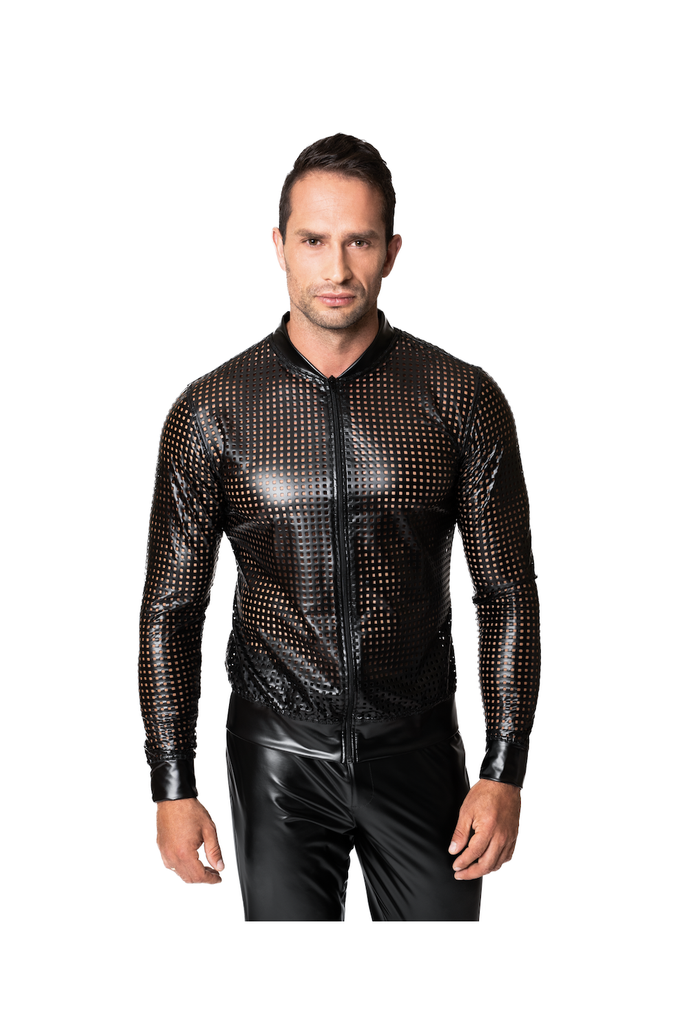 Chemise ajourée en wetlook - Noir Handmade