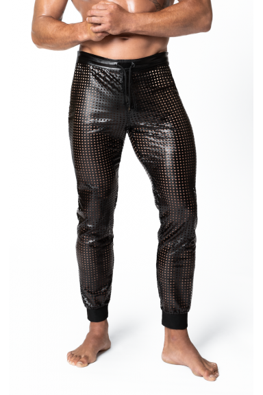 Pantalon ajouré en wetlook - Noir handmade