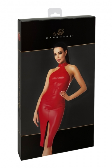 Robe longue wetlook rouge Orgia - Noir Handmade