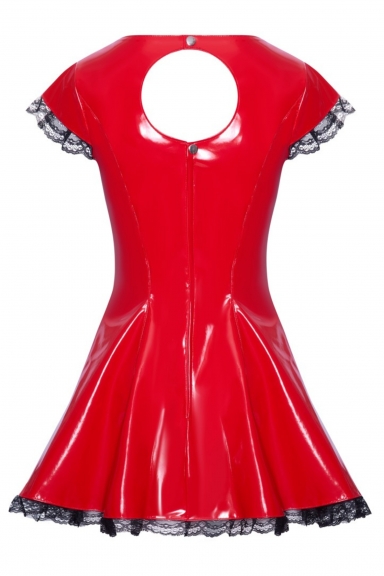 Robe courte rouge évasée avec détails dentelle - Black Level