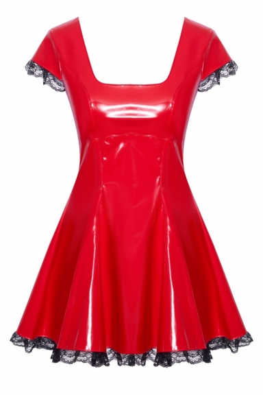 Robe courte rouge évasée avec détails dentelle - Black Level