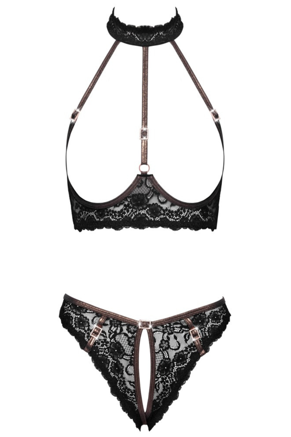 Ensemble ouvert en dentelle Noire et Dorée - Sublime