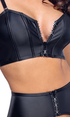 Ensemble corset mat avec porte-jarretelles et string