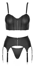 Ensemble corset mat avec porte-jarretelles et string