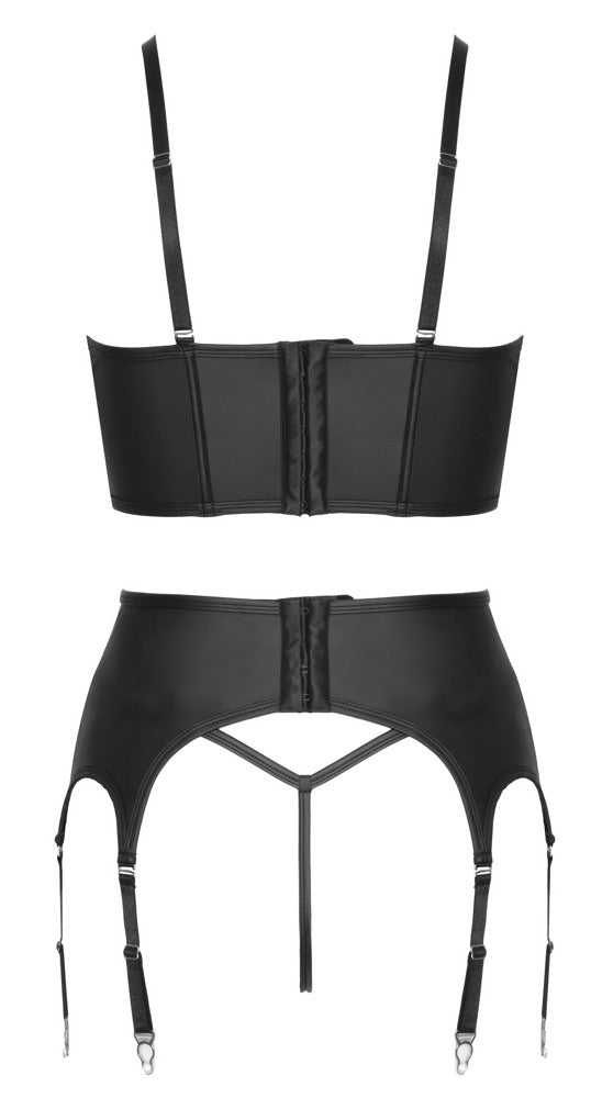 Ensemble corset mat avec porte-jarretelles et string