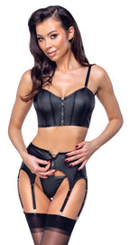 Ensemble corset mat avec porte-jarretelles et string