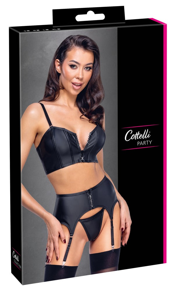 Ensemble corset mat avec porte-jarretelles et string