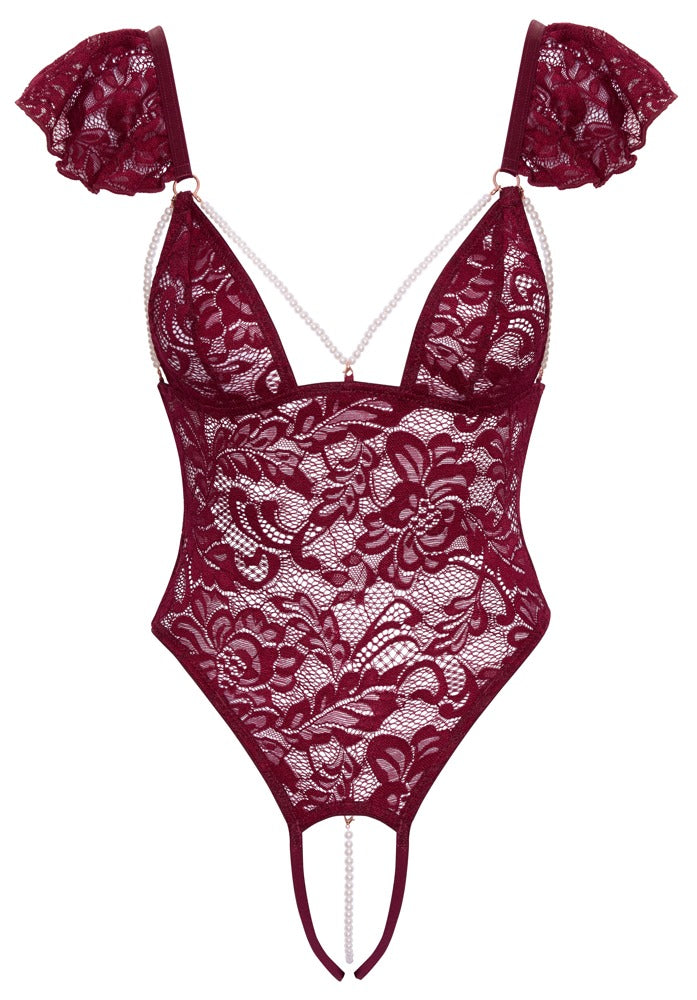 Body dentelle rouge bordeaux sensuel avec perles - Cottelli