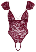 Body dentelle rouge bordeaux sensuel avec perles - Cottelli