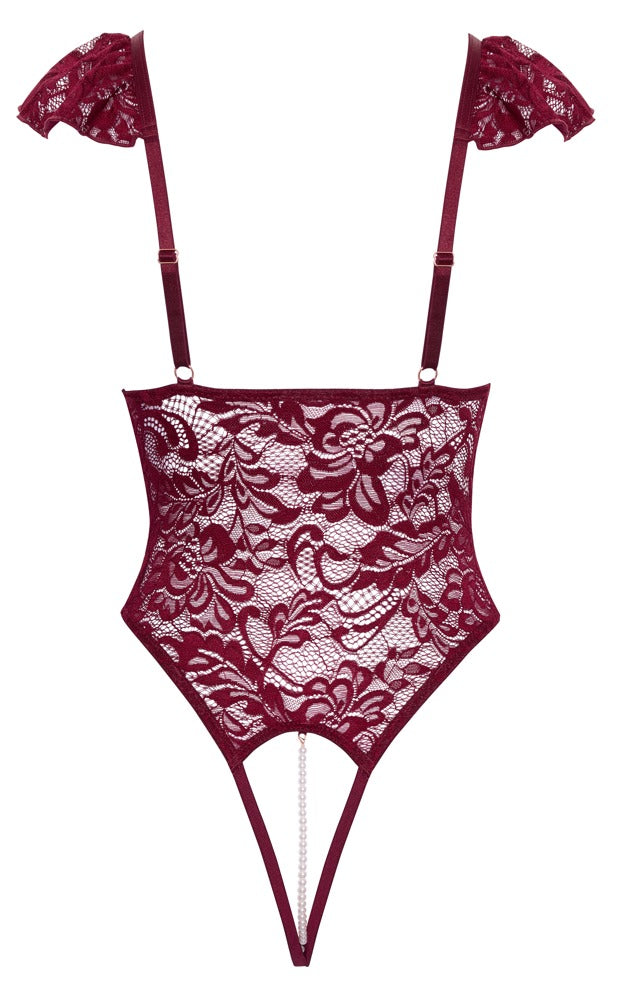 Body dentelle rouge bordeaux sensuel avec perles - Cottelli