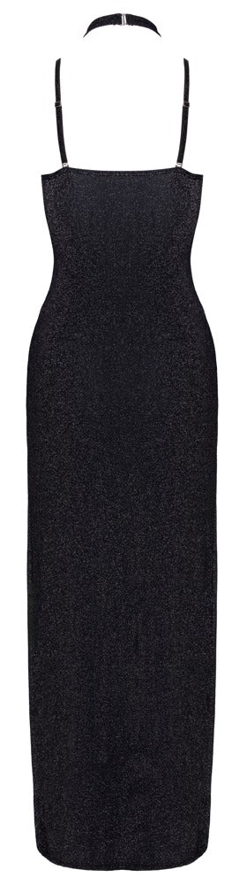 Robe longue fendue Noire Pailletée - Cottelli