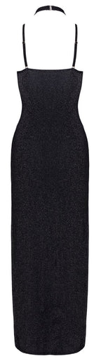 Robe longue fendue Noire Pailletée - Cottelli