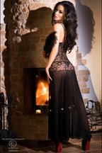 Nuisette longue dentelle et voile - Chilirose