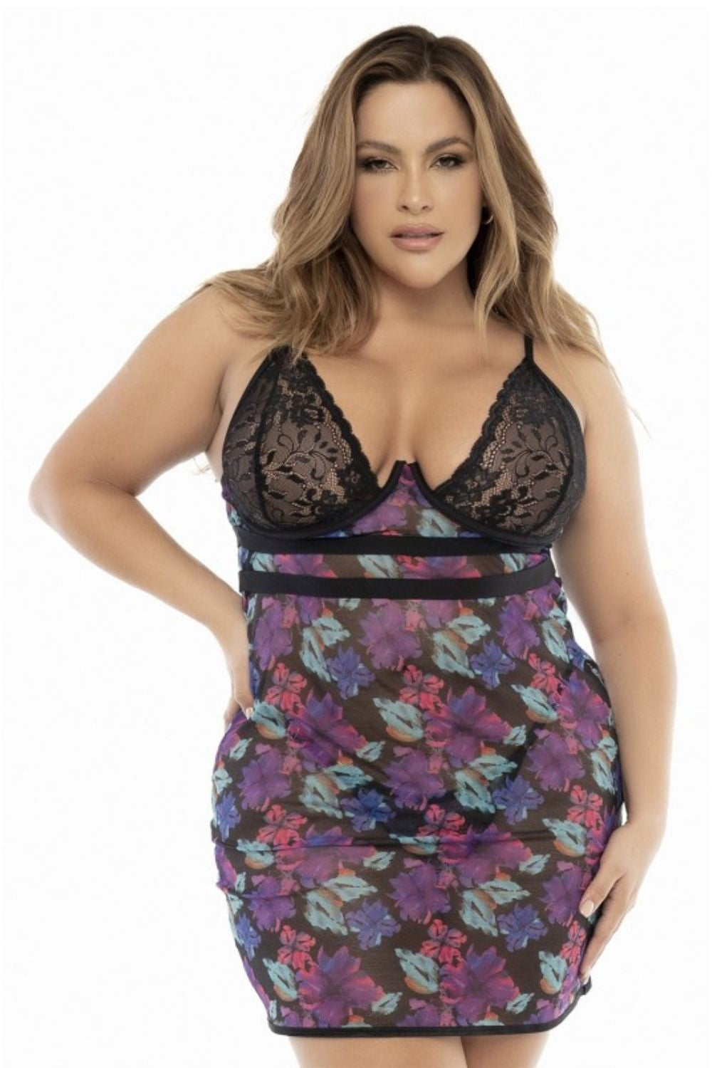 Nuisette florale résille et dentelle grande taille - Mapalé Image principale du produit