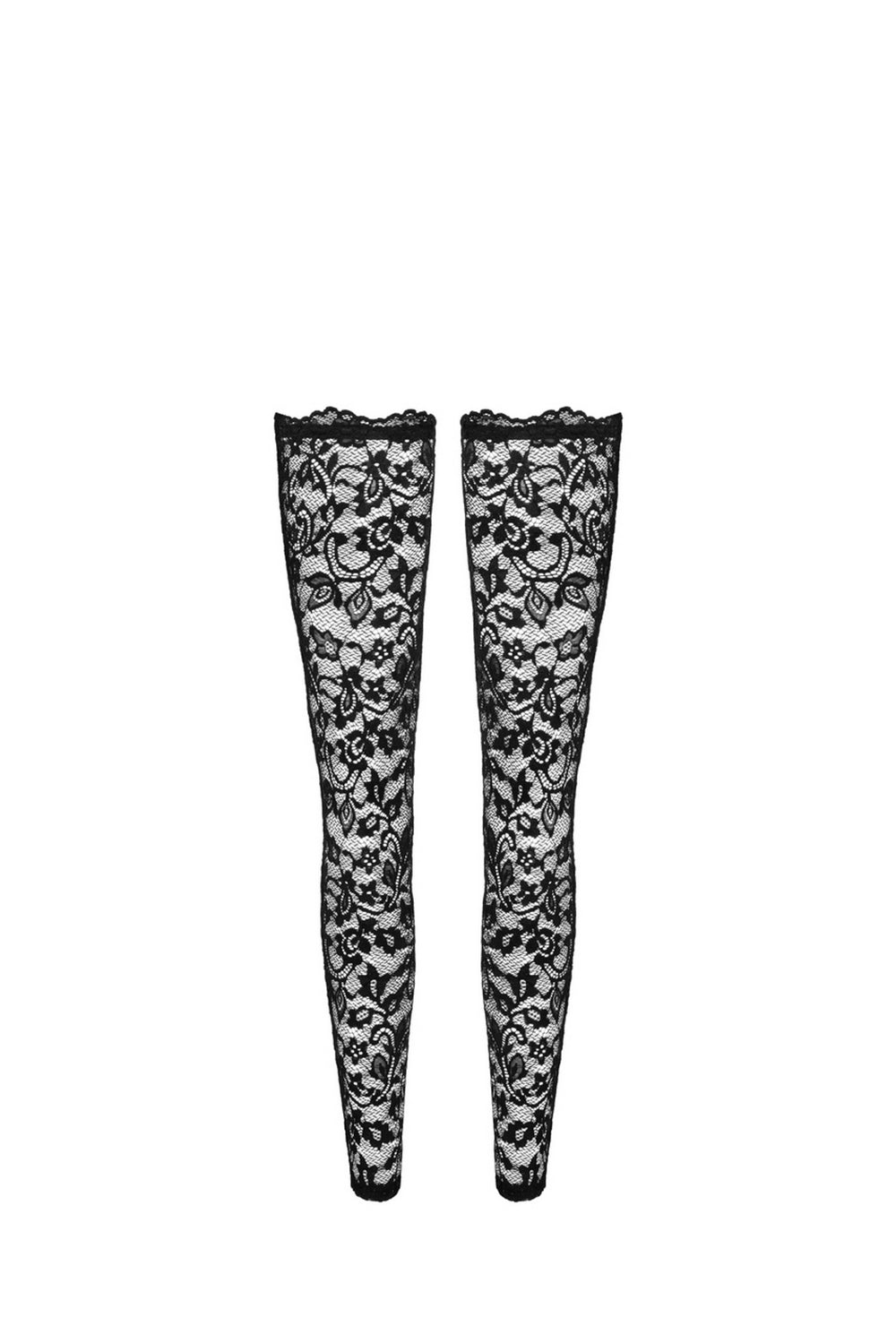 Bas en dentelle motif floral - Noir Handmade