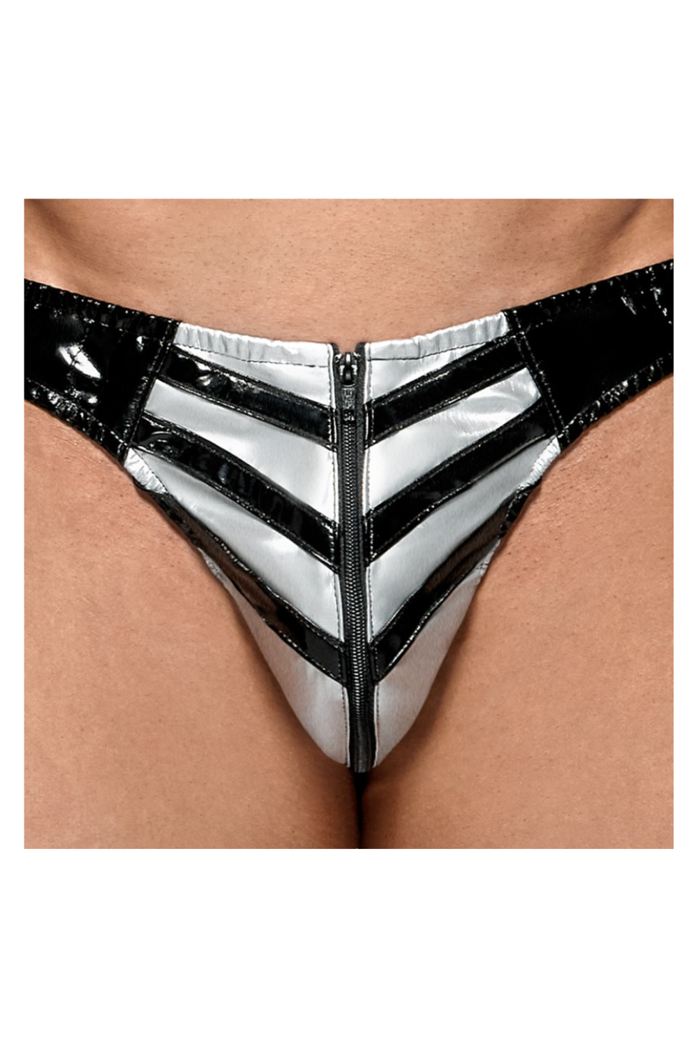 Slip sexy vinyl noir argenté - Black Level