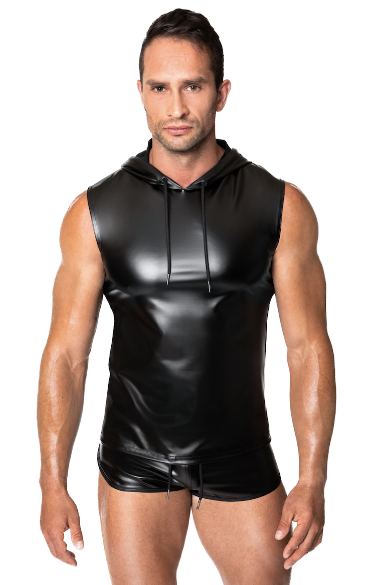 Débardeur en wetlook à capuche -Noir Handmade