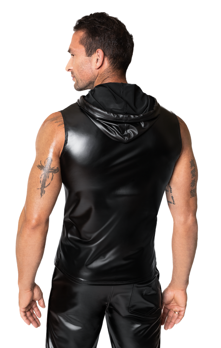 Débardeur en wetlook à capuche -Noir Handmade