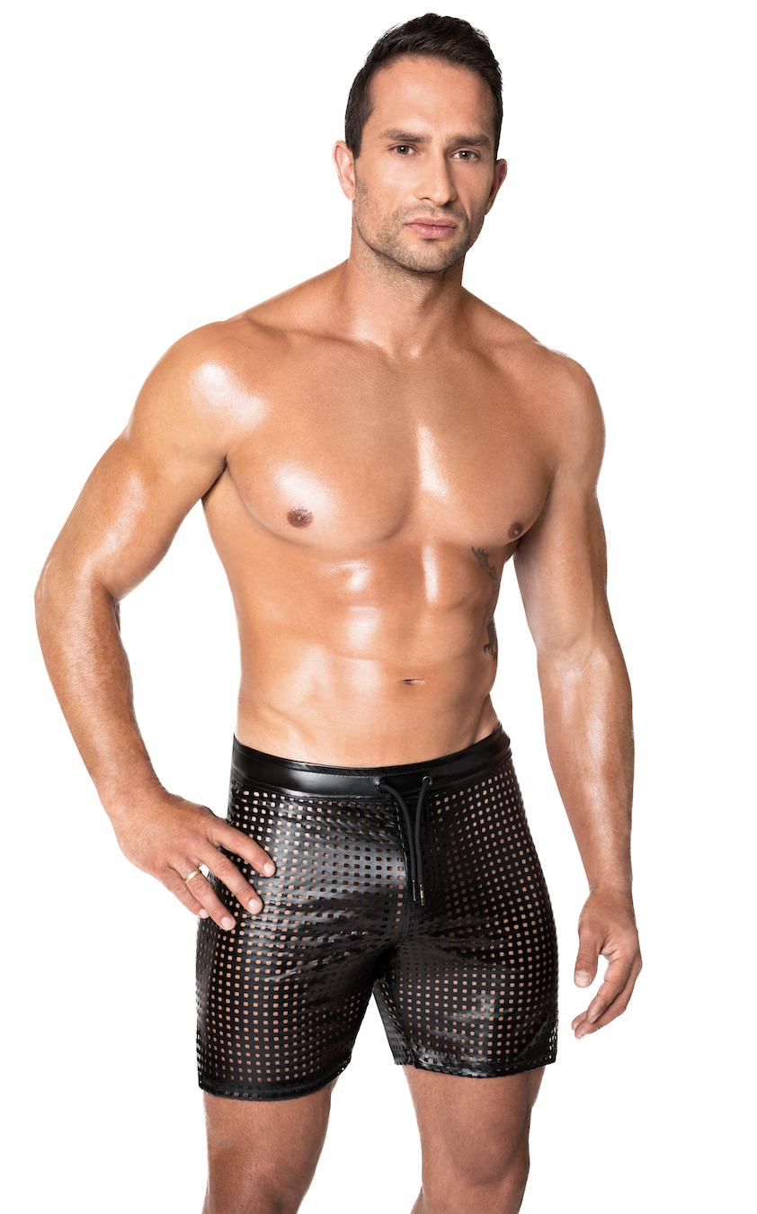 Short mi cuisse ajouré en wetlook - Noir Handmade