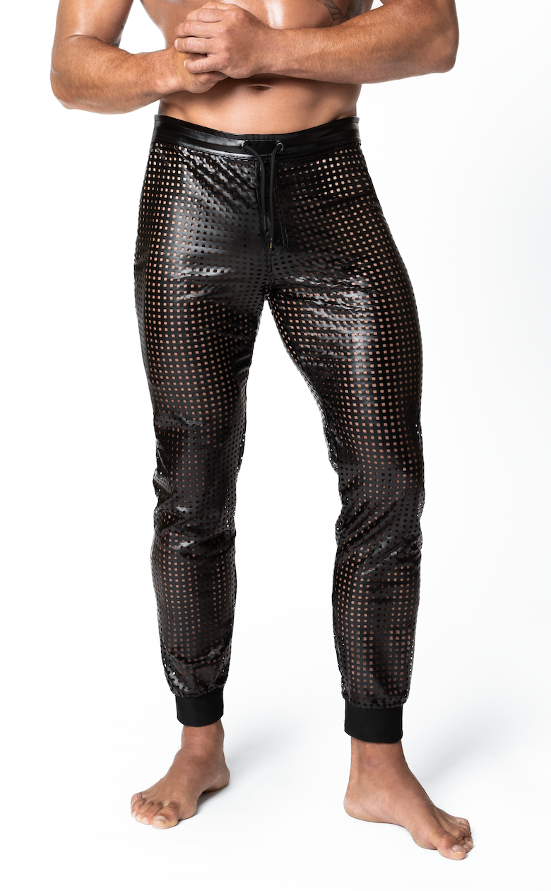 Pantalon ajouré en wetlook - Noir handmade