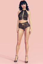 Culotte perle dentelle et nœud doré - Bracli