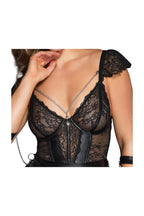 Ensemble lingerie noir avec nuisette + accessoires - Cottelli Bondage