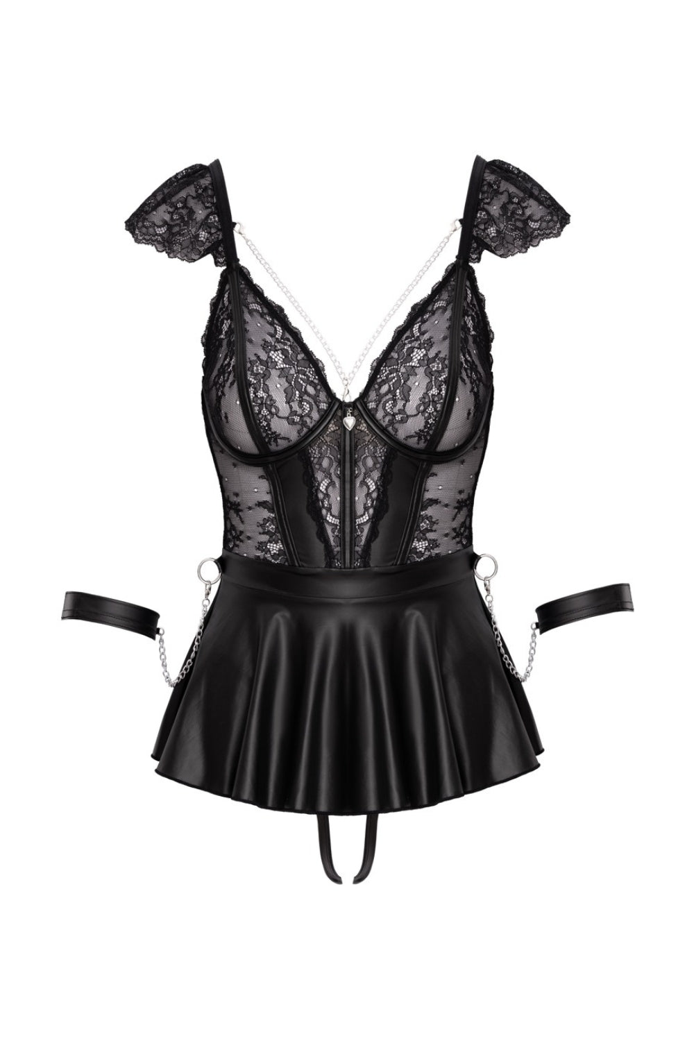 Ensemble lingerie noir avec nuisette + accessoires - Cottelli Bondage