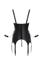 Ensemble mat noir porte-jarretelles avec string et menottes souples - Cottelli Bondage