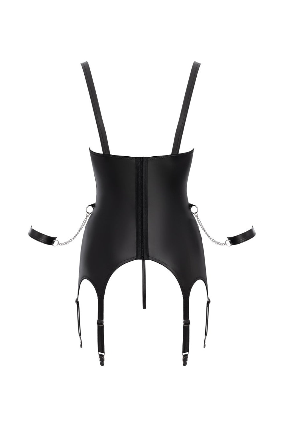 Ensemble mat noir porte-jarretelles avec string et menottes souples - Cottelli Bondage