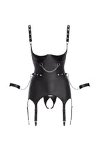 Ensemble mat noir porte-jarretelles avec string et menottes souples - Cottelli Bondage