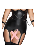 Ensemble mat noir porte-jarretelles avec string et menottes souples - Cottelli Bondage