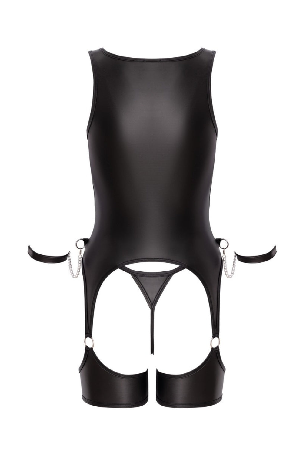 Ensemble porte-jarretelles noir avec string et menottes souples - Cottelli Bondage