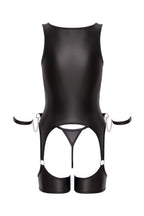 Ensemble porte-jarretelles noir avec string et menottes souples - Cottelli Bondage