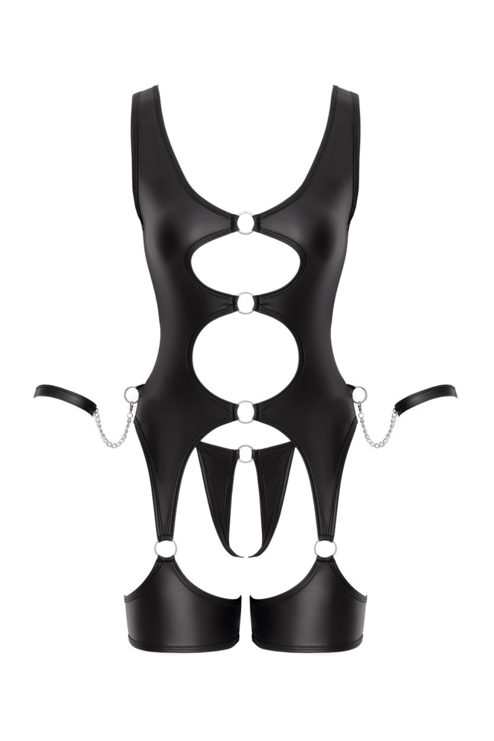 Ensemble porte-jarretelles noir avec string et menottes souples - Cottelli Bondage