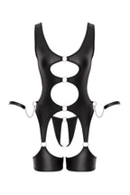 Ensemble porte-jarretelles noir avec string et menottes souples - Cottelli Bondage