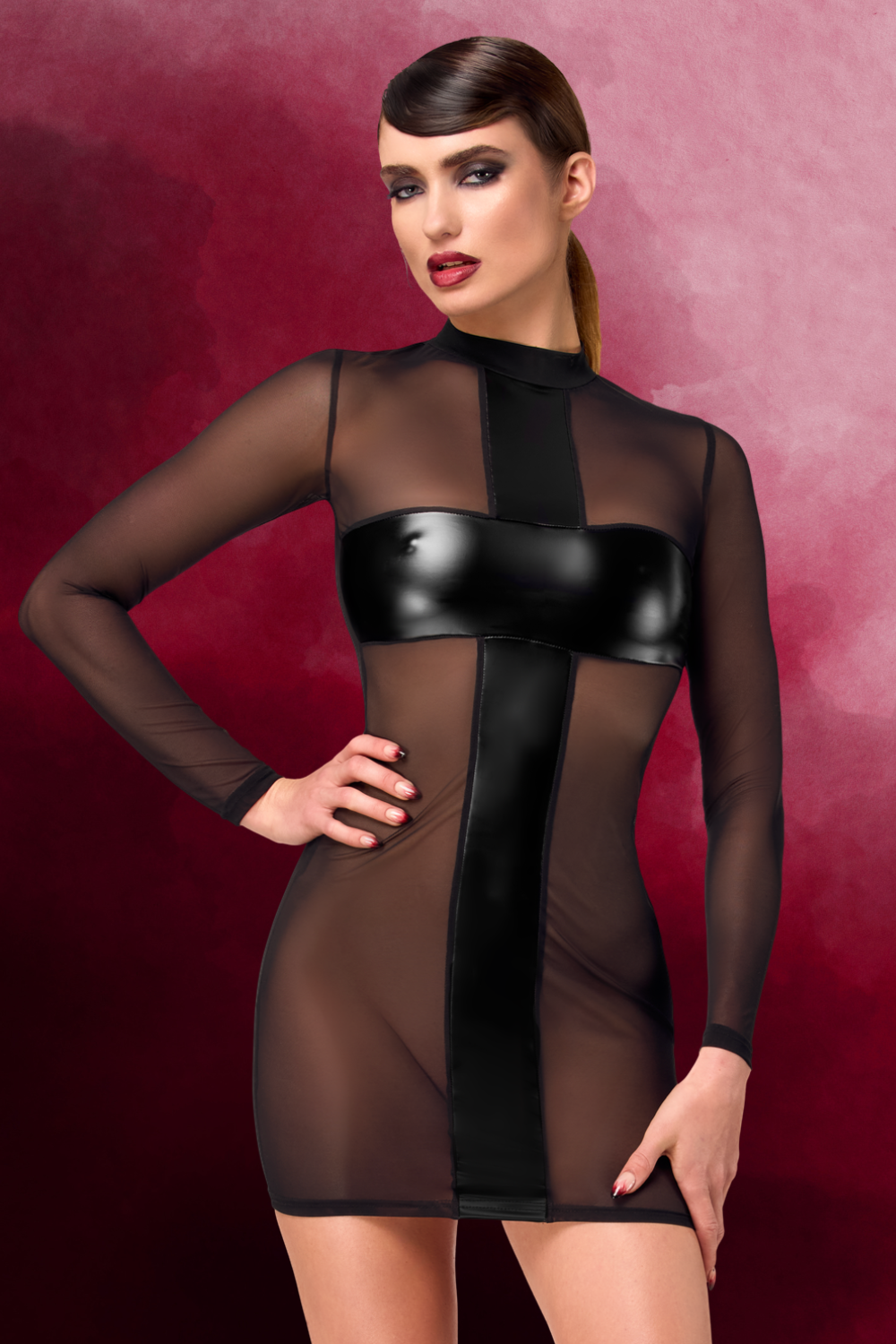 Robe Mystère Transparence et Wetlook - Noir Handmade Image principale du produit