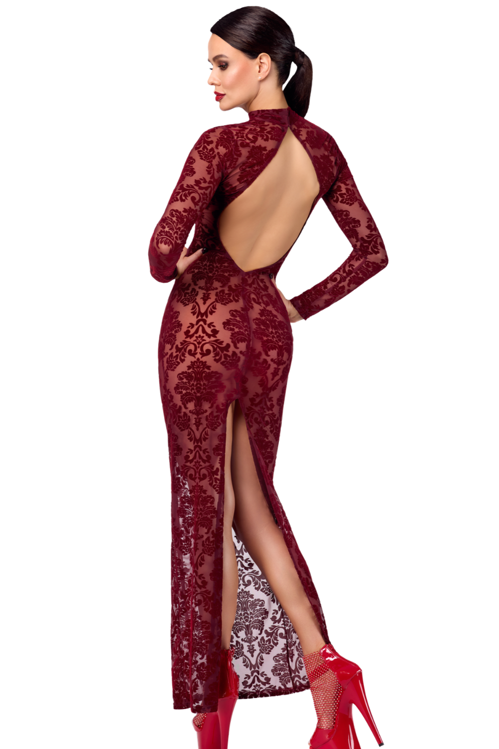 Robe longue Florale Bordeau Kink Royal - Noir Handmade Image secondaire du produit