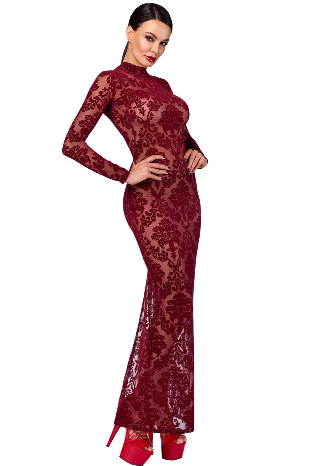 Robe longue Florale Bordeau Kink Royal - Noir Handmade