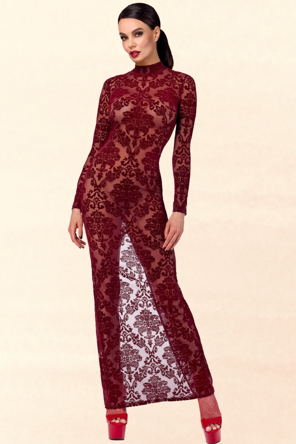 Robe longue Florale Bordeau Kink Royal - Noir Handmade
