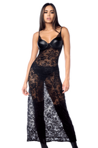 Robe longue sensuelle en dentelle et cuir - Audace élégante & charme provocant