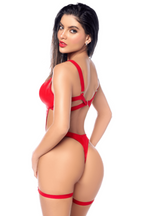 Body sexy en similicuir rouge - Armatures & allure affirmée