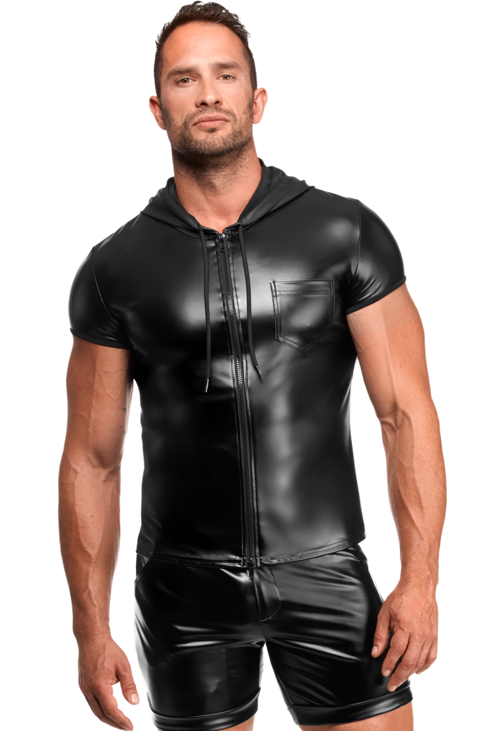 T-shirt à zip et capuche - Noir Handmade