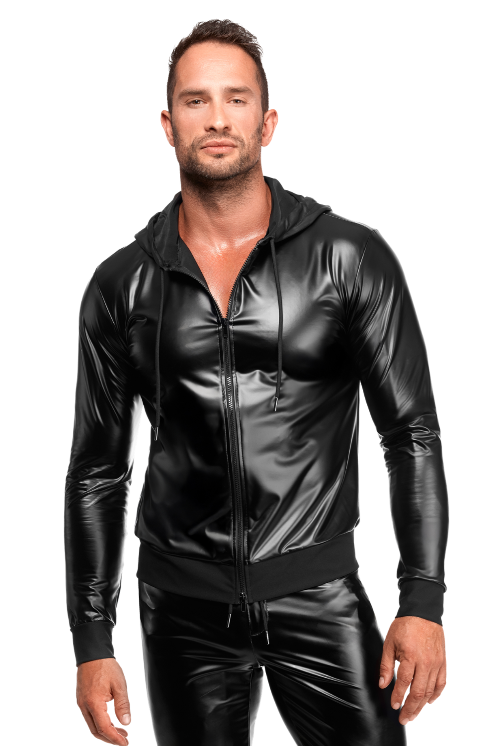 Sweat à capuche en powerwetlook - Noir Handmade