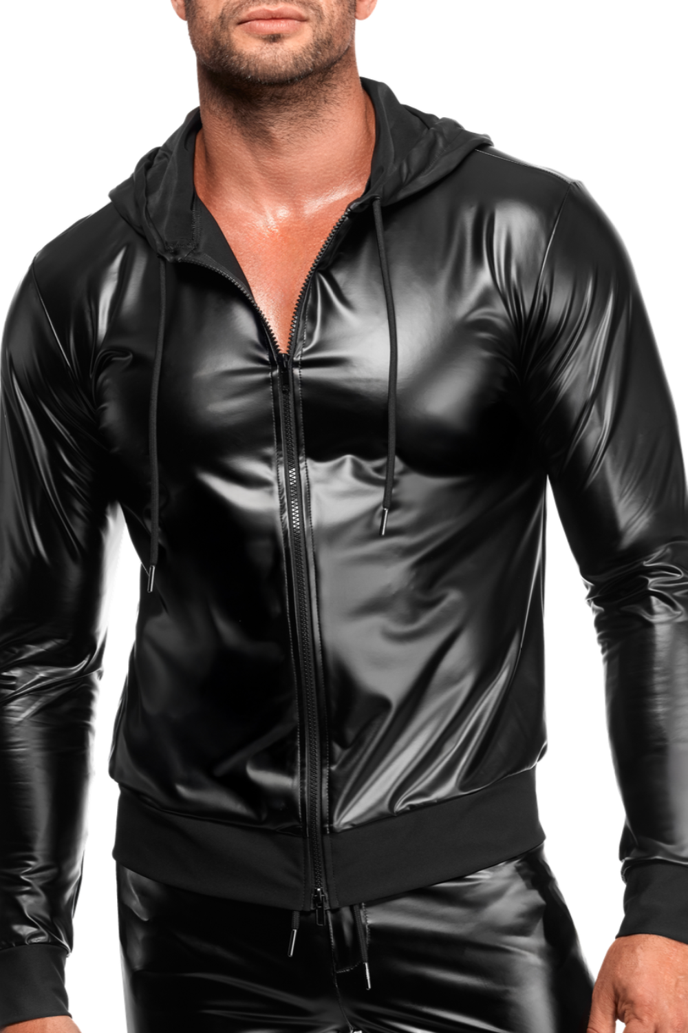 Sweat à capuche en powerwetlook - Noir Handmade