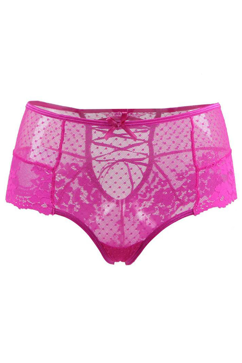 Tanga taille haute en dentelle rose - Litolu Lingerie
