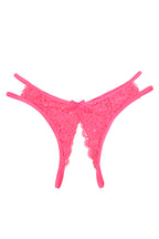 String ouvert rose en dentelle résille - Litolu Lingerie