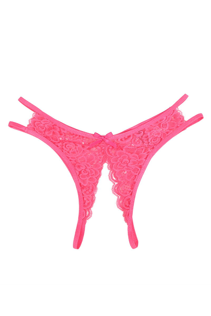 String ouvert rose en dentelle résille - Litolu Lingerie